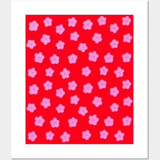 Pink and Red Groovy Flower Pattern Posters and Art